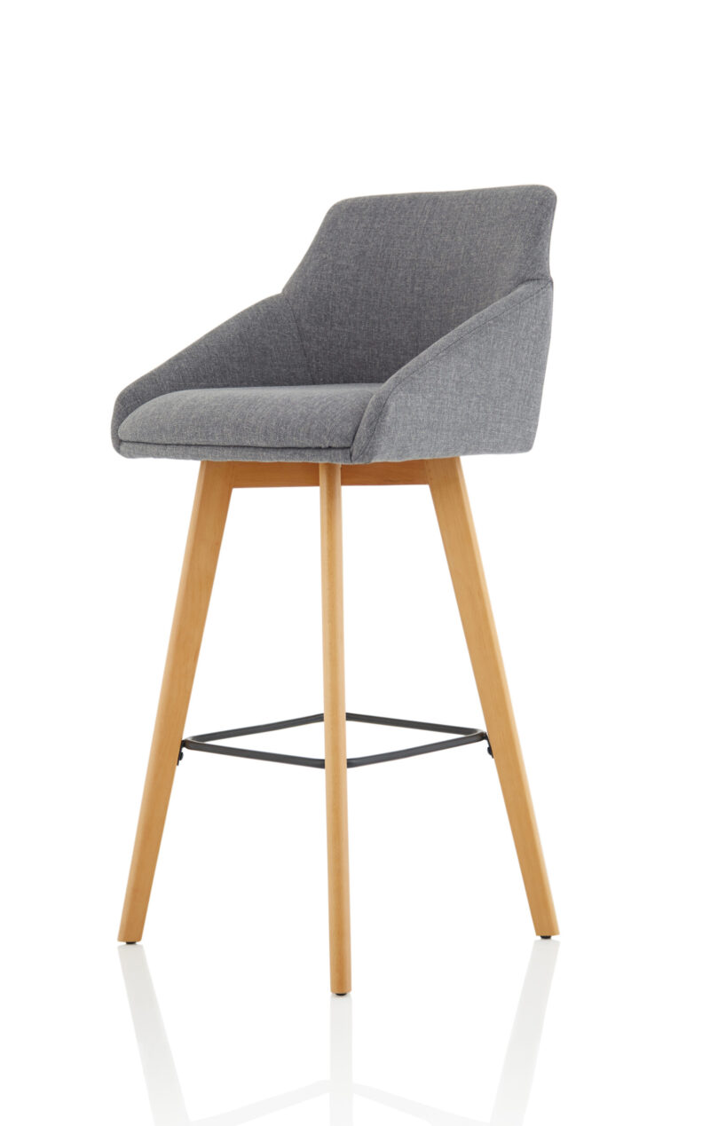 Carmen Grey Fabric Wooden Leg High Stool Chair - Image 3