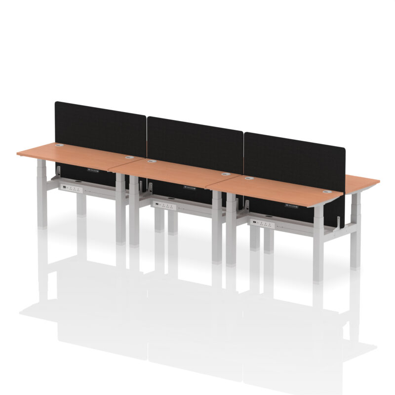 Air Back-to-Back Slimline Height Adjustable Bench Desk - 6 Person with Black Straight Screen - Image 2