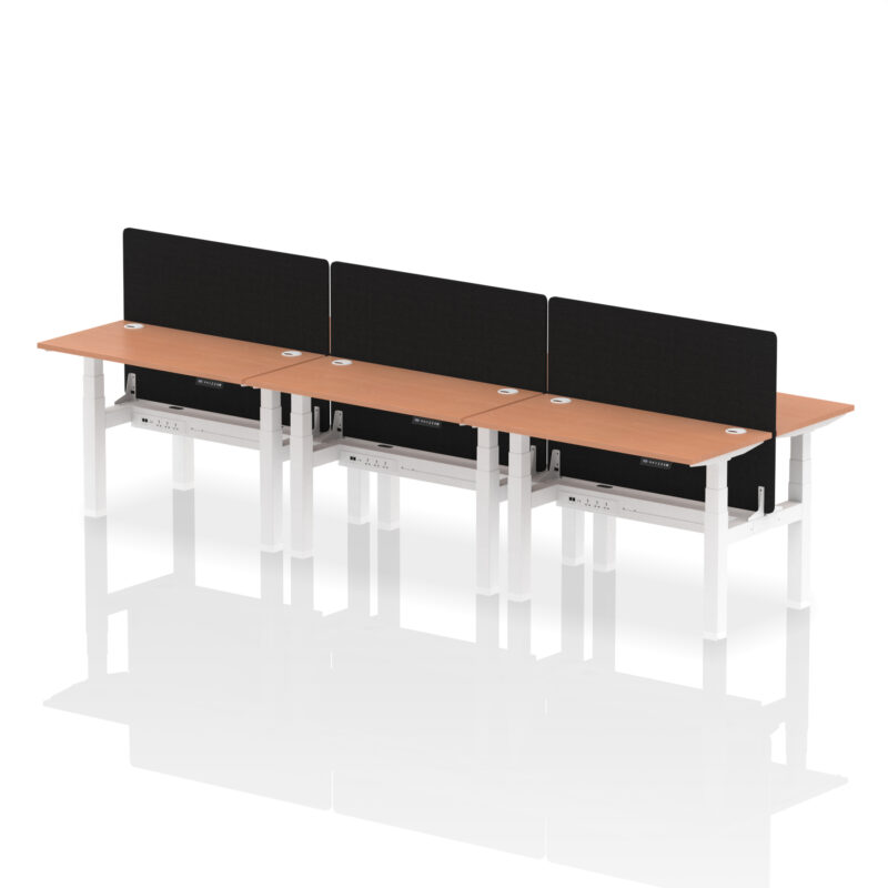 Air Back-to-Back Slimline Height Adjustable Bench Desk - 6 Person with Black Straight Screen - Image 3