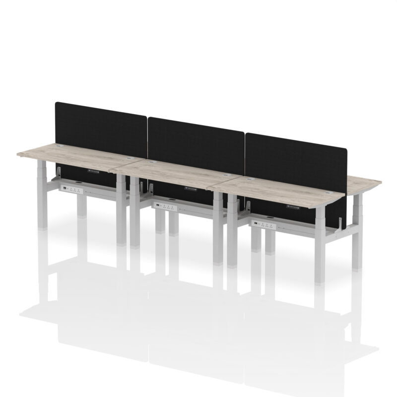 Air Back-to-Back Slimline Height Adjustable Bench Desk - 6 Person with Black Straight Screen - Image 8