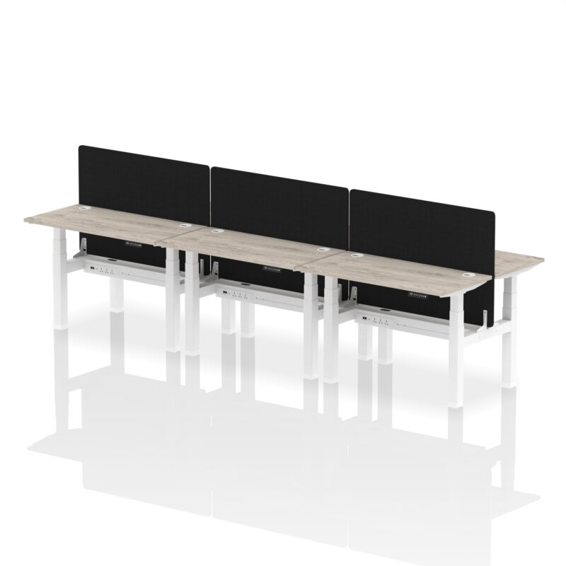 Air Back-to-Back Slimline Height Adjustable Bench Desk - 6 Person with Black Straight Screen - Image 9