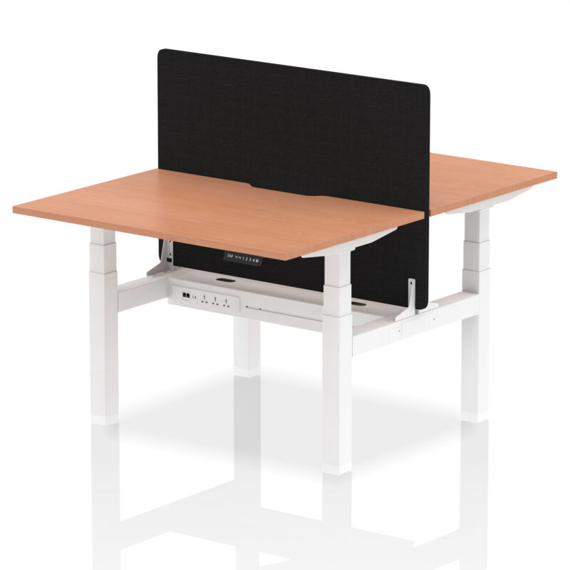 Air Back-to-Back Scalloped Edge Height Adjustable Bench Desk - 2 Person with Black Straight Screen - Image 3