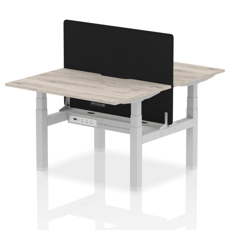 Air Back-to-Back Scalloped Edge Height Adjustable Bench Desk - 2 Person with Black Straight Screen - Image 5