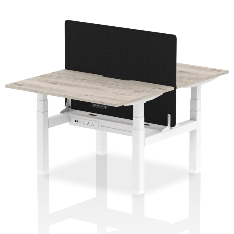 Air Back-to-Back Scalloped Edge Height Adjustable Bench Desk - 2 Person with Black Straight Screen - Image 6
