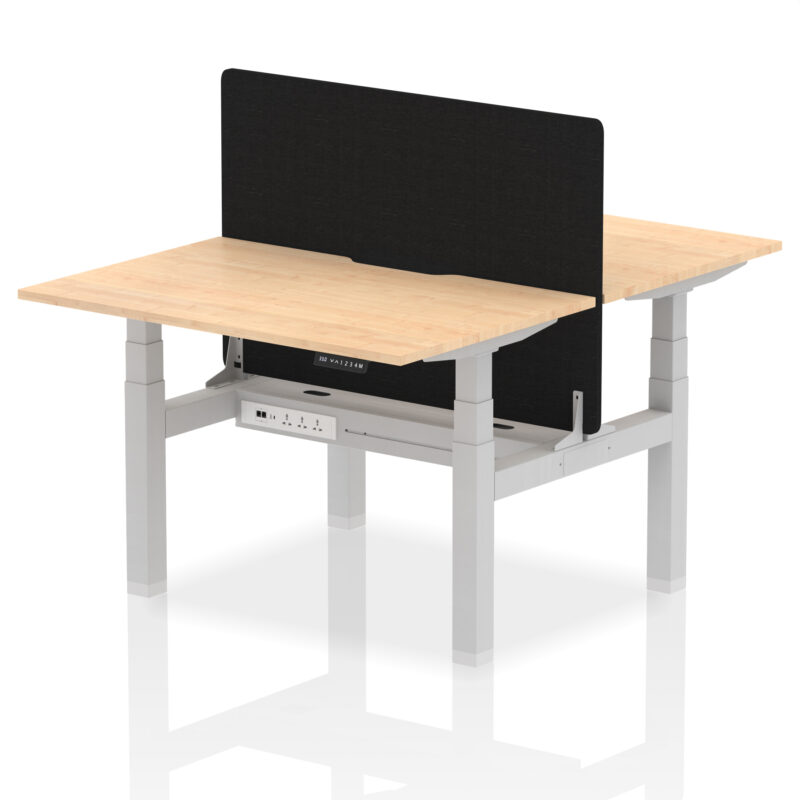 Air Back-to-Back Scalloped Edge Height Adjustable Bench Desk - 2 Person with Black Straight Screen - Image 8