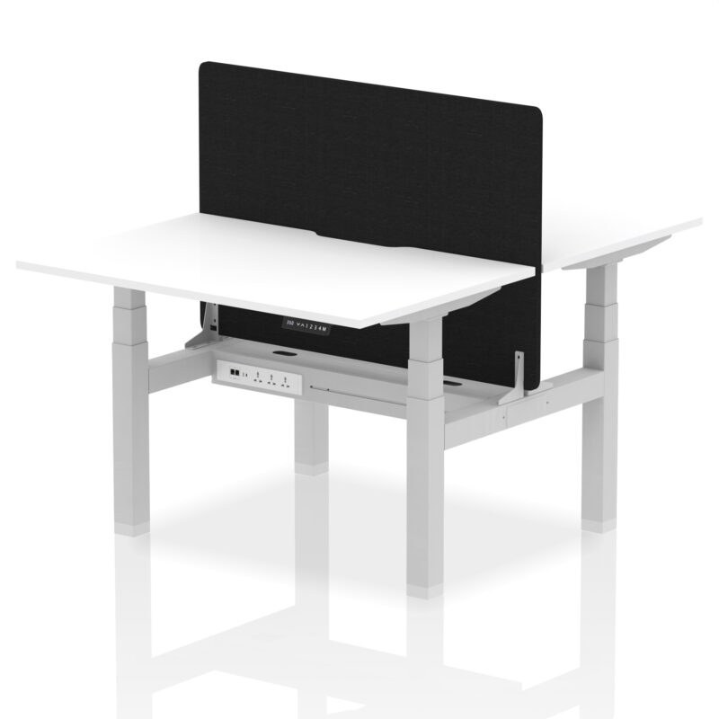 Air Back-to-Back Scalloped Edge Height Adjustable Bench Desk - 2 Person with Black Straight Screen - Image 17