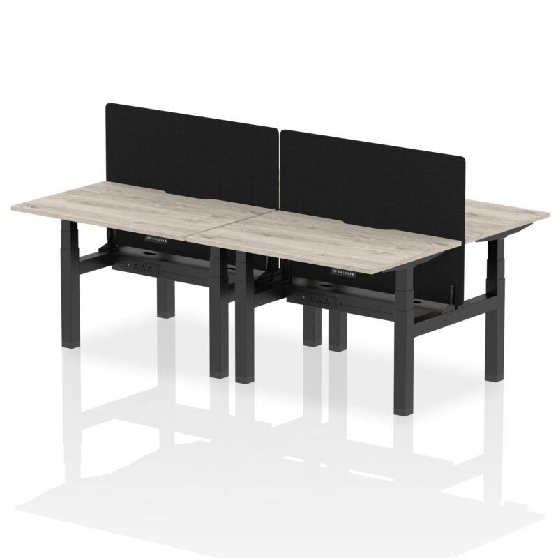 Air Back-to-Back Scalloped Edge Height Adjustable Bench Desk - 4 Person with Black Straight Screen - Image 4