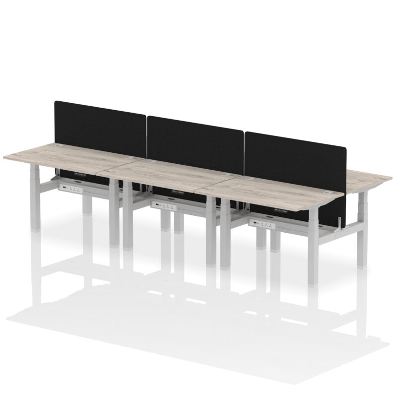 Air Back-to-Back Height Adjustable Bench Desk - 6 Person with Black Straight Screen - Image 8