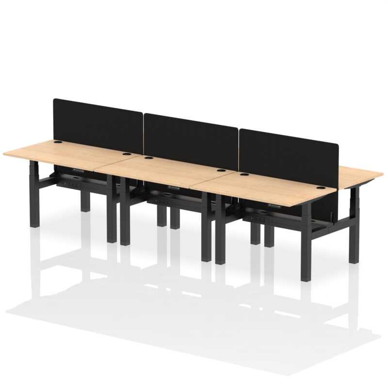 Air Back-to-Back Height Adjustable Bench Desk - 6 Person with Black Straight Screen - Image 10