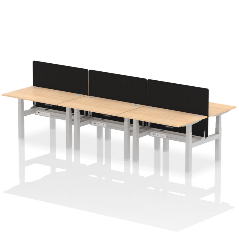 Air Back-to-Back Height Adjustable Bench Desk - 6 Person with Black Straight Screen - Image 11