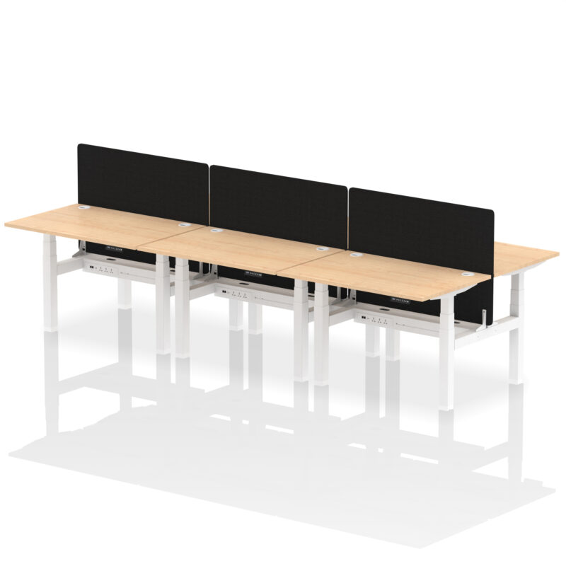 Air Back-to-Back Height Adjustable Bench Desk - 6 Person with Black Straight Screen - Image 12