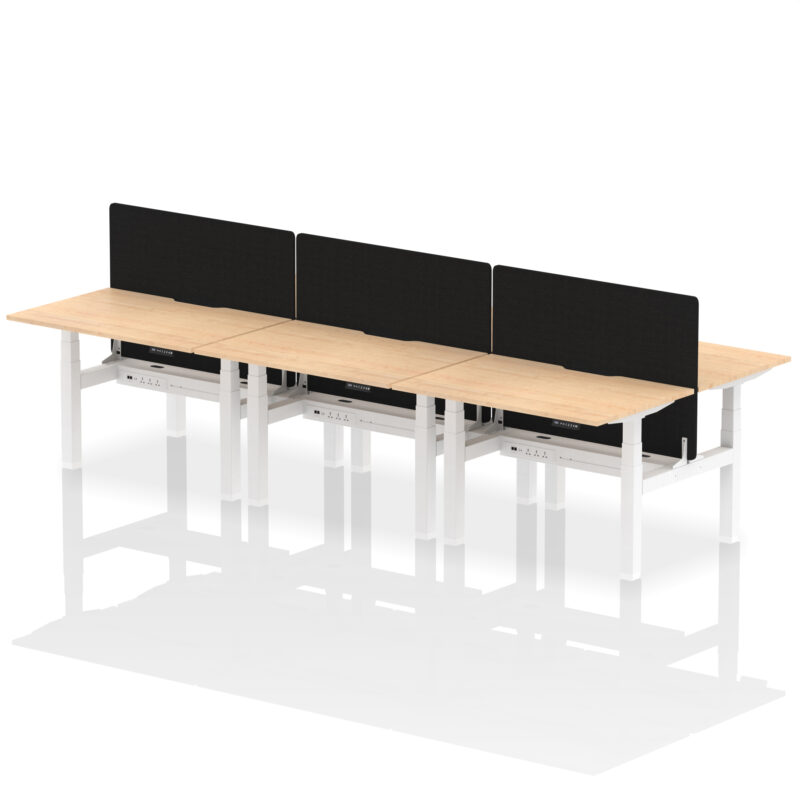 Air Back-to-Back Scalloped Edge Height Adjustable Bench Desk - 6 Person with Black Straight Screen - Image 9