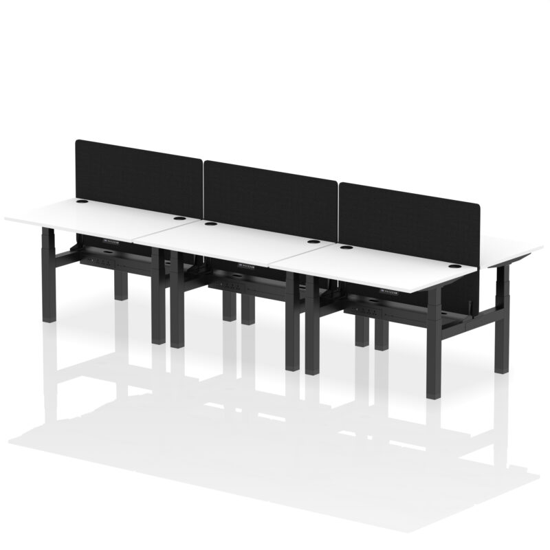 Air Back-to-Back Height Adjustable Bench Desk - 6 Person with Black Straight Screen - Image 19
