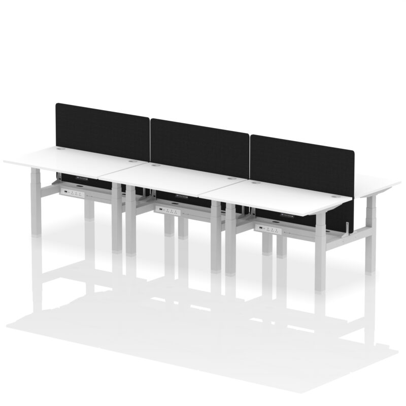 Air Back-to-Back Height Adjustable Bench Desk - 6 Person with Black Straight Screen - Image 20