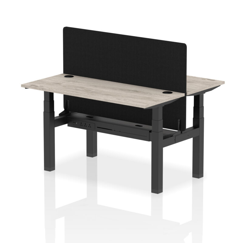 Air Back-to-Back Slimline Height Adjustable Bench Desk - 2 Person with Black Straight Screen - Image 28