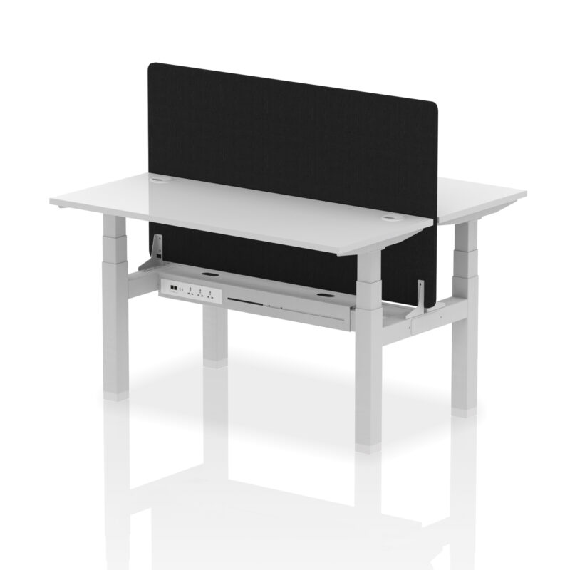 Air Back-to-Back Slimline Height Adjustable Bench Desk - 2 Person with Black Straight Screen - Image 41