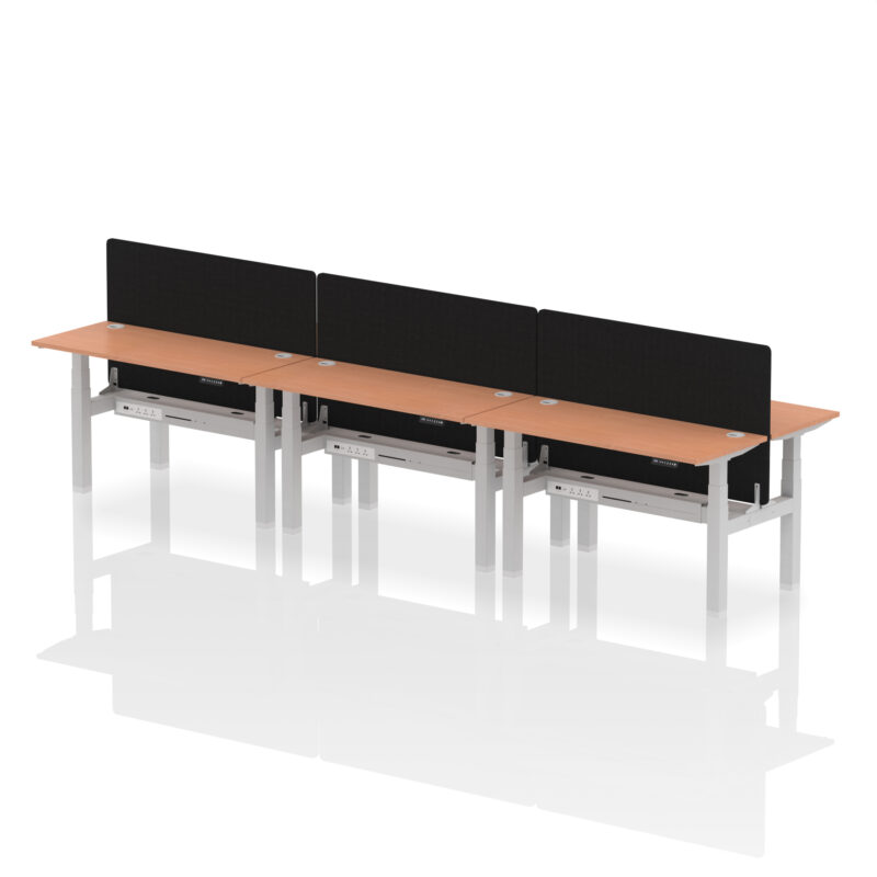 Air Back-to-Back Slimline Height Adjustable Bench Desk - 6 Person with Black Straight Screen - Image 23