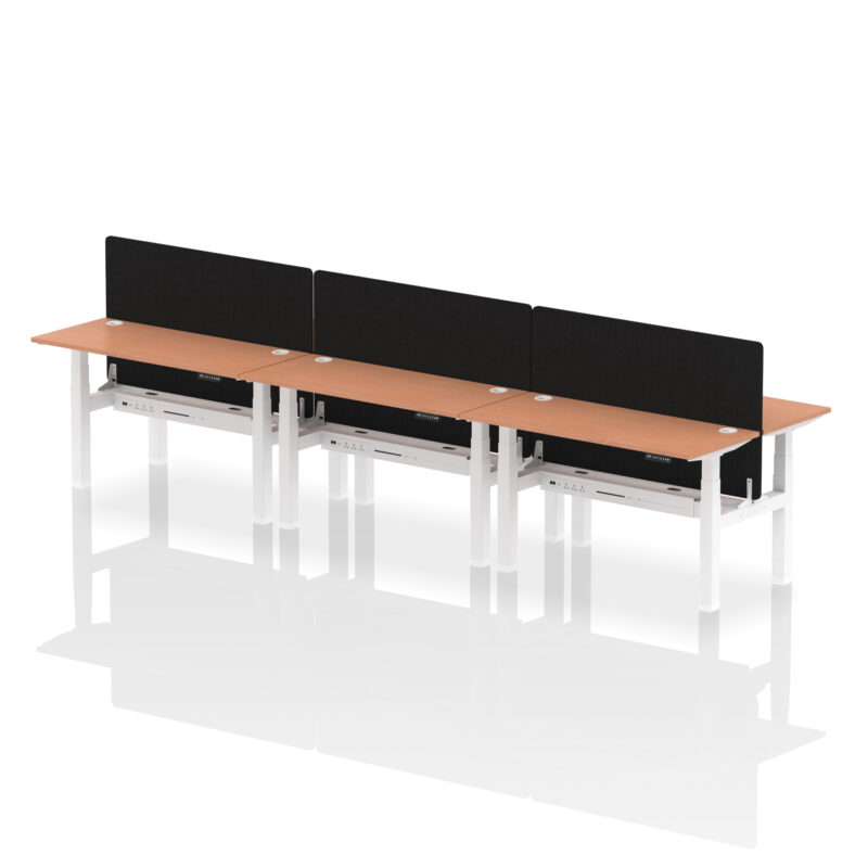 Air Back-to-Back Slimline Height Adjustable Bench Desk - 6 Person with Black Straight Screen - Image 24