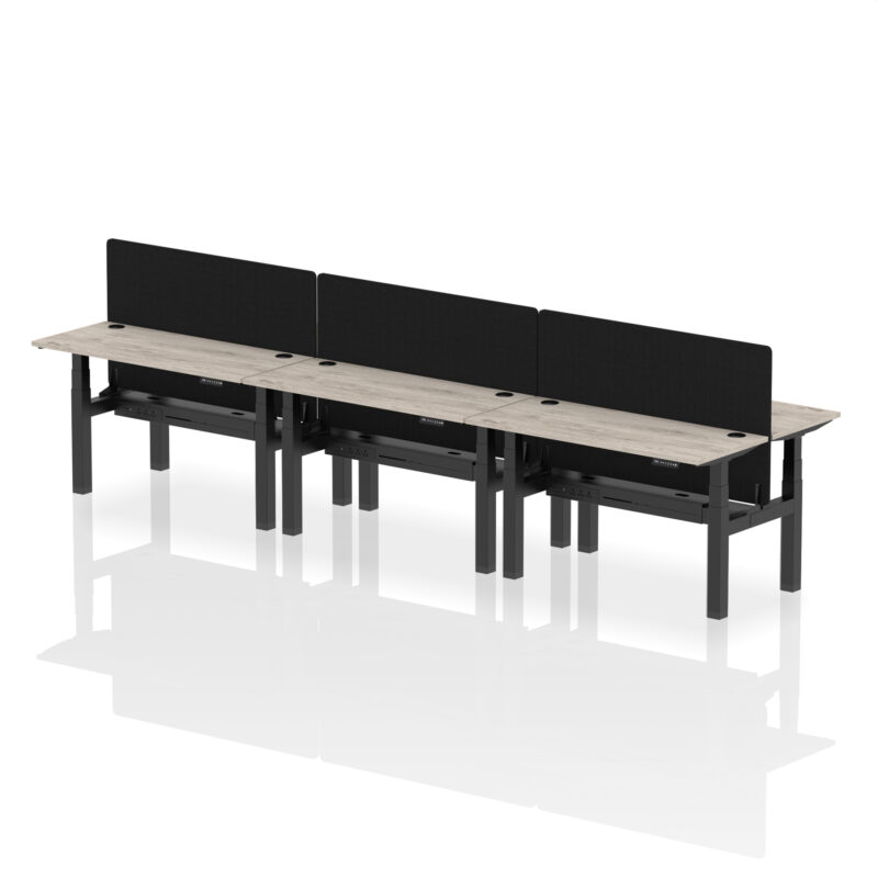 Air Back-to-Back Slimline Height Adjustable Bench Desk - 6 Person with Black Straight Screen - Image 28