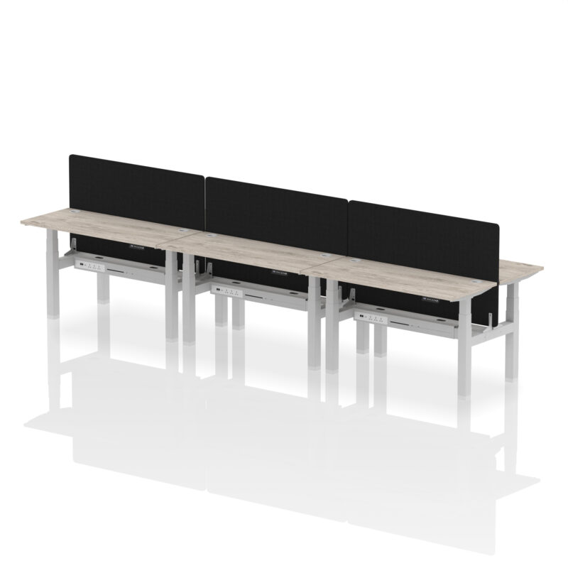 Air Back-to-Back Slimline Height Adjustable Bench Desk - 6 Person with Black Straight Screen - Image 29