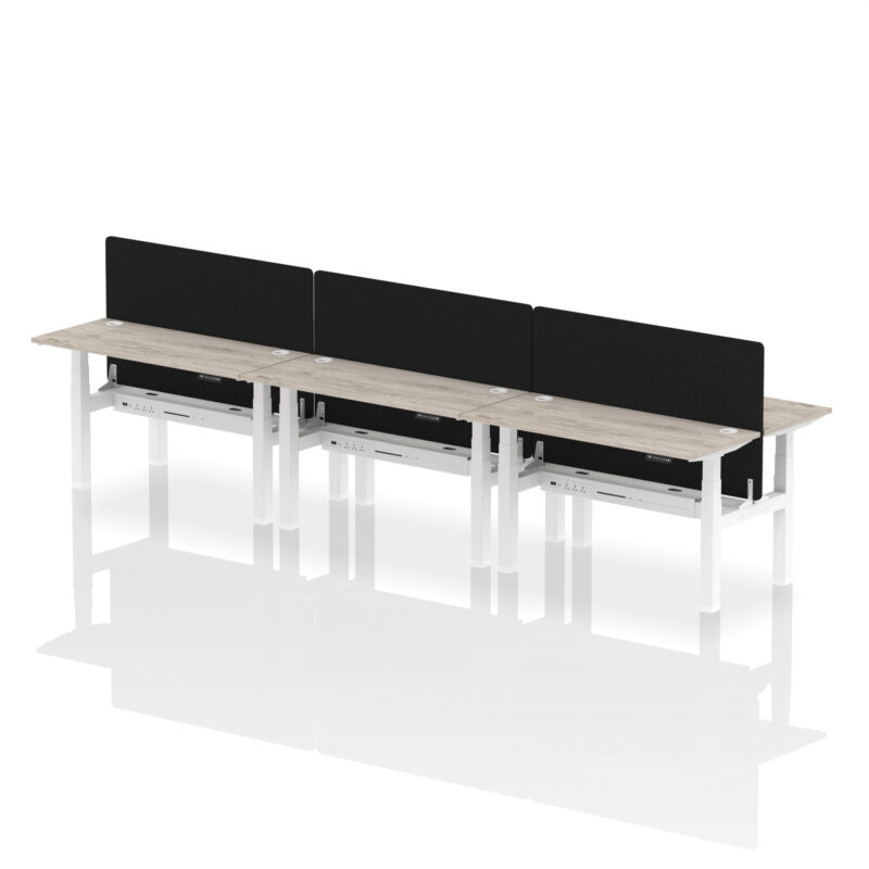 Air Back-to-Back Slimline Height Adjustable Bench Desk - 6 Person with Black Straight Screen - Image 30