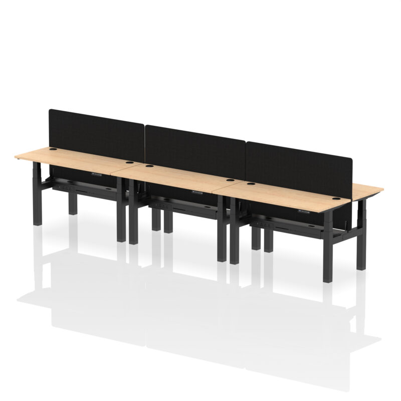 Air Back-to-Back Slimline Height Adjustable Bench Desk - 6 Person with Black Straight Screen - Image 31