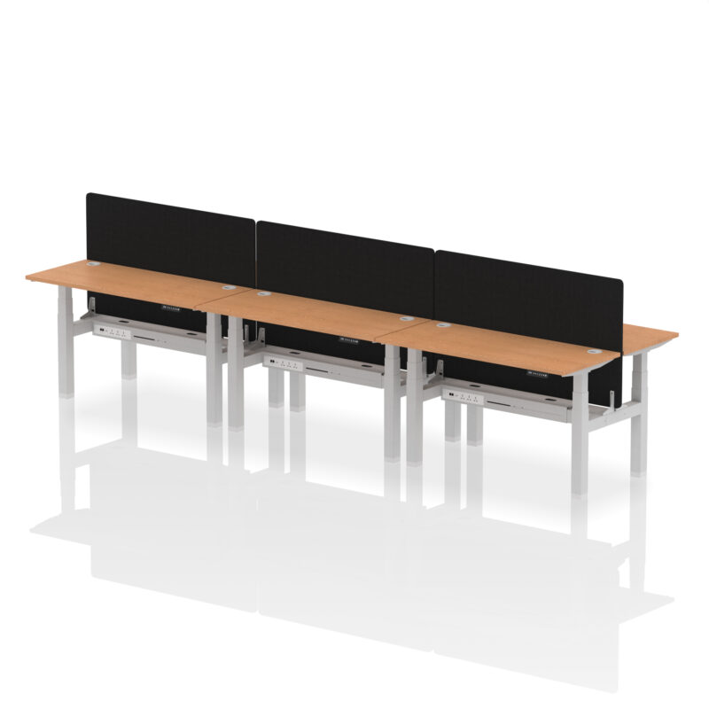 Air Back-to-Back Slimline Height Adjustable Bench Desk - 6 Person with Black Straight Screen - Image 35