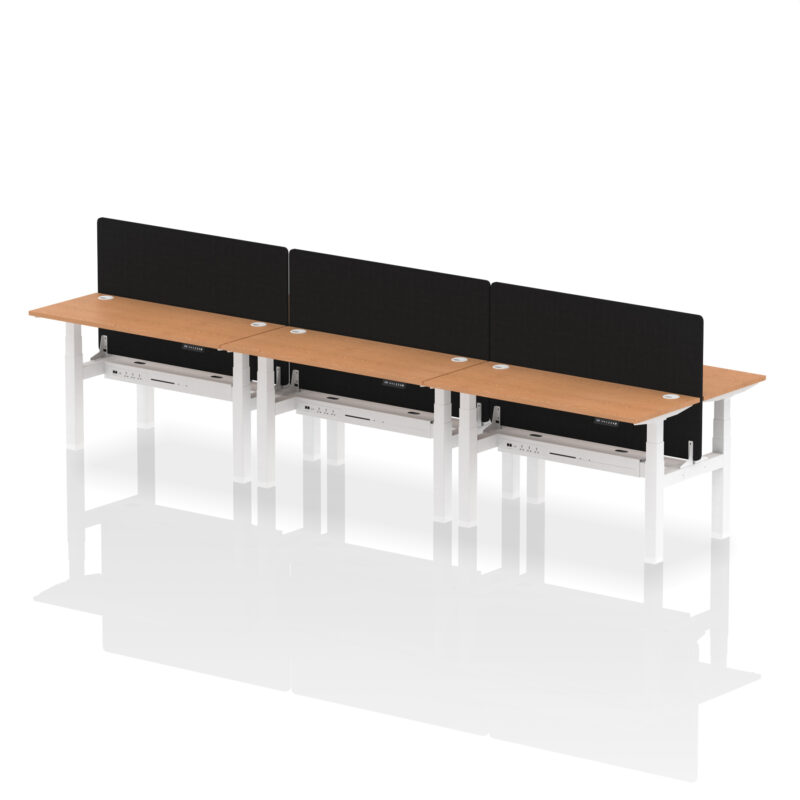 Air Back-to-Back Slimline Height Adjustable Bench Desk - 6 Person with Black Straight Screen - Image 36