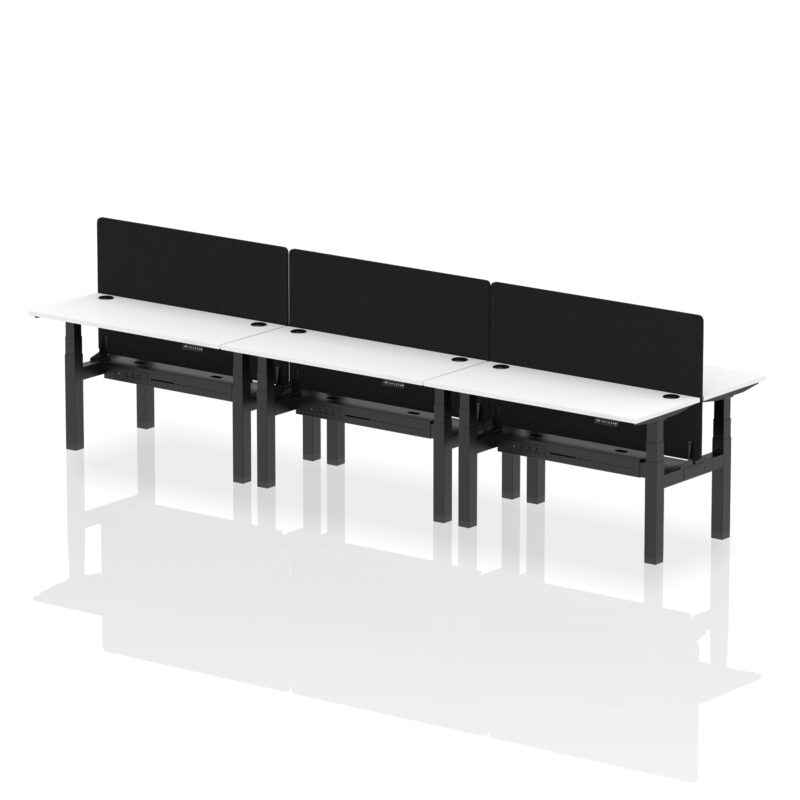 Air Back-to-Back Slimline Height Adjustable Bench Desk - 6 Person with Black Straight Screen - Image 40