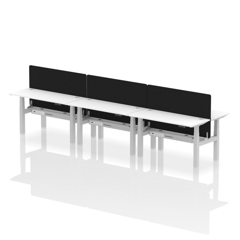 Air Back-to-Back Slimline Height Adjustable Bench Desk - 6 Person with Black Straight Screen - Image 41