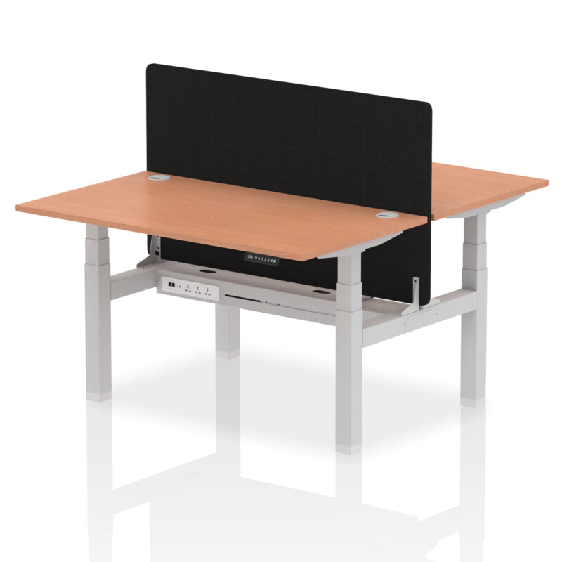 Air Back-to-Back Height Adjustable Bench Desk - 2 Person with Black Straight Screen - Image 23