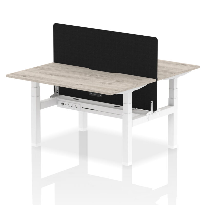 Air Back-to-Back Scalloped Edge Height Adjustable Bench Desk - 2 Person with Black Straight Screen - Image 24
