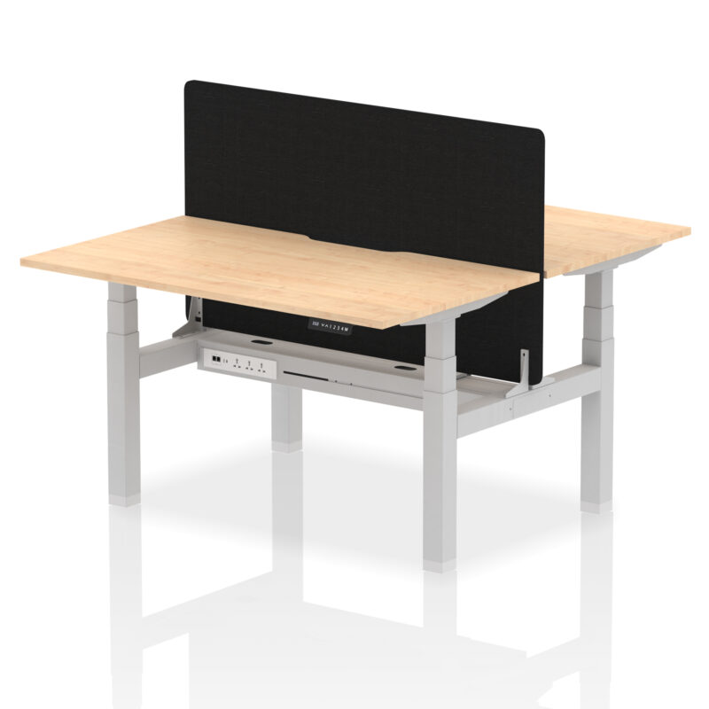 Air Back-to-Back Scalloped Edge Height Adjustable Bench Desk - 2 Person with Black Straight Screen - Image 26