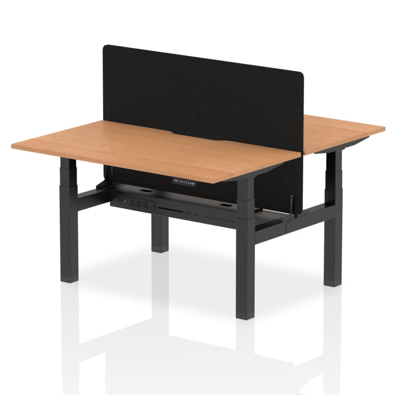Air Back-to-Back Scalloped Edge Height Adjustable Bench Desk - 2 Person with Black Straight Screen - Image 28