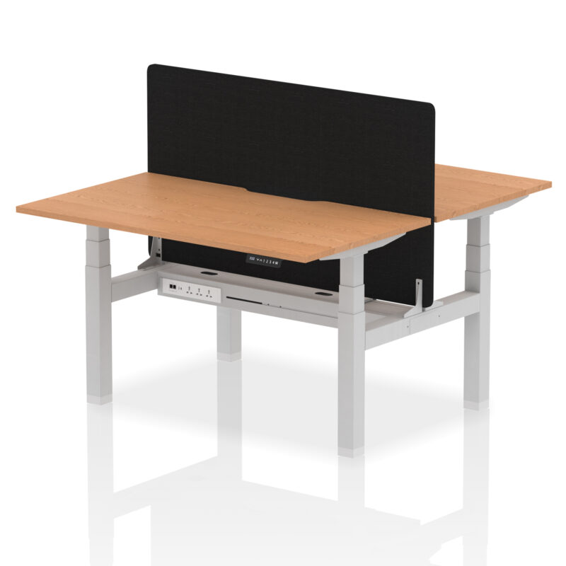 Air Back-to-Back Scalloped Edge Height Adjustable Bench Desk - 2 Person with Black Straight Screen - Image 29