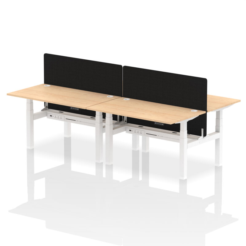 Air Back-to-Back Height Adjustable Bench Desk - 4 Person with Black Straight Screen - Image 33