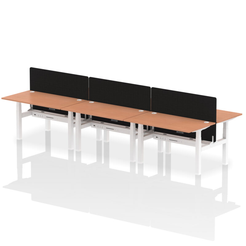 Air Back-to-Back Height Adjustable Bench Desk - 6 Person with Black Straight Screen - Image 24