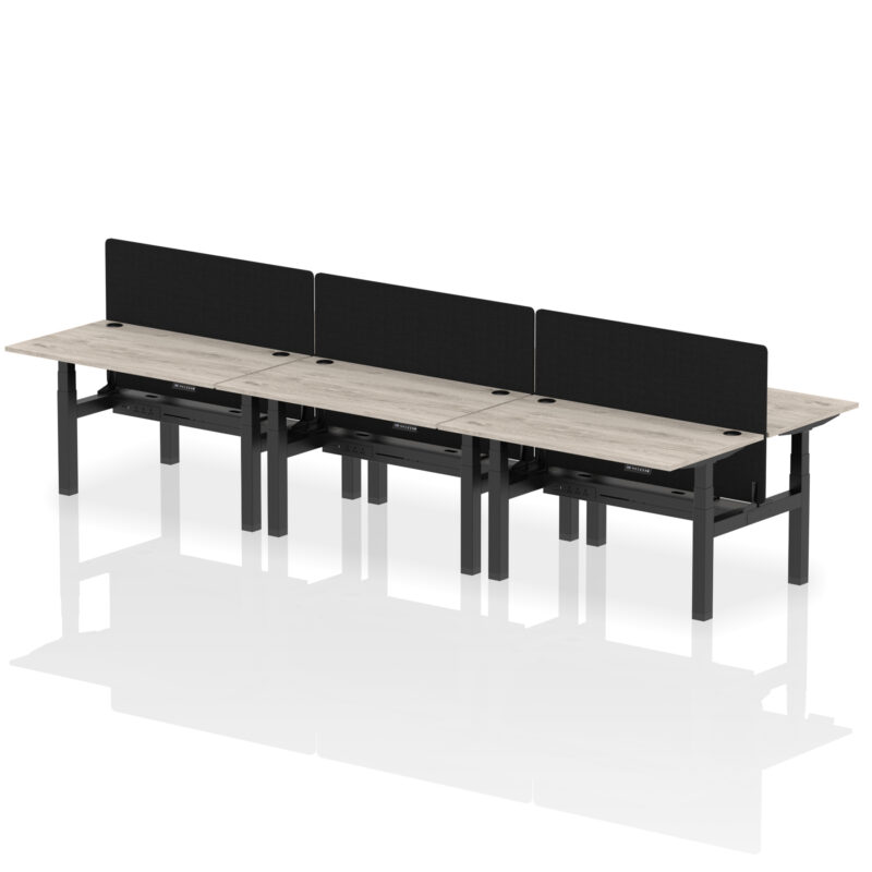 Air Back-to-Back Height Adjustable Bench Desk - 6 Person with Black Straight Screen - Image 28