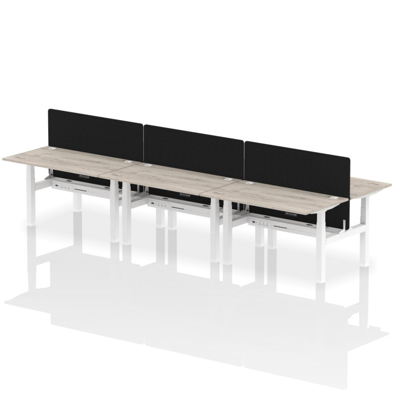 Air Back-to-Back Height Adjustable Bench Desk - 6 Person with Black Straight Screen - Image 30