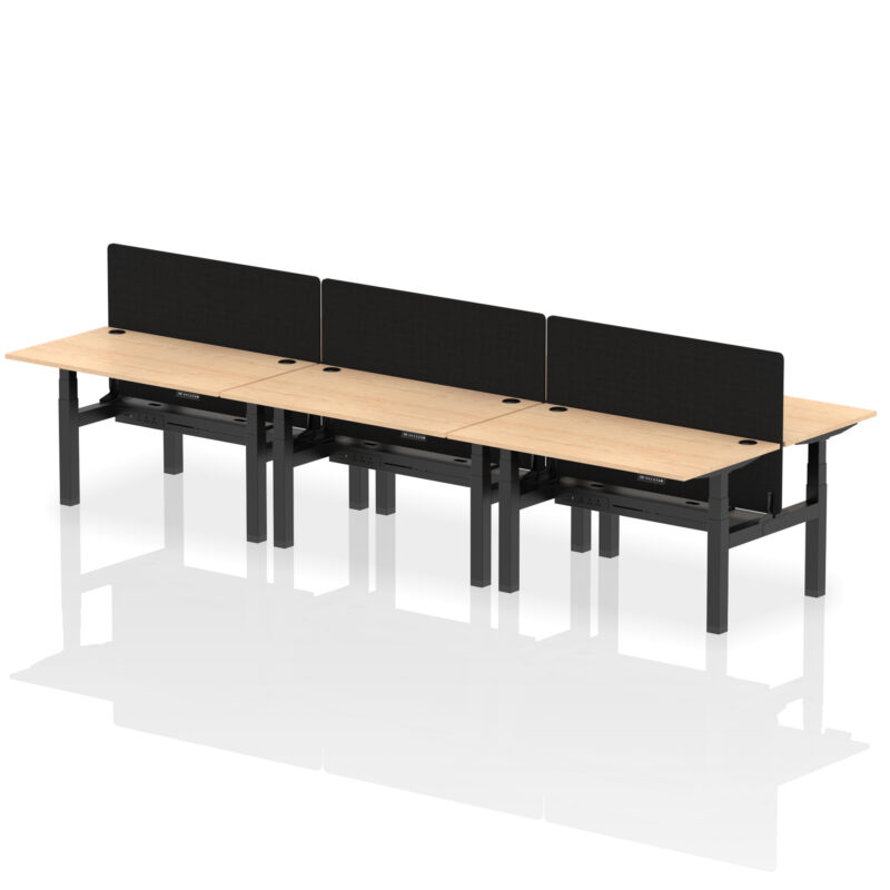 Air Back-to-Back Height Adjustable Bench Desk - 6 Person with Black Straight Screen - Image 31