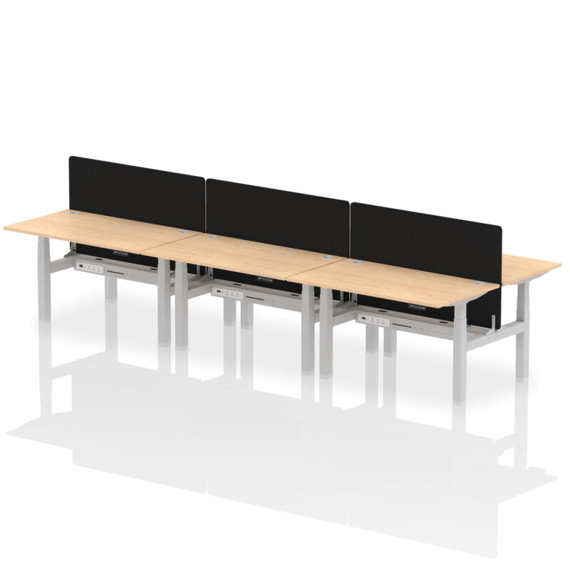 Air Back-to-Back Height Adjustable Bench Desk - 6 Person with Black Straight Screen - Image 32