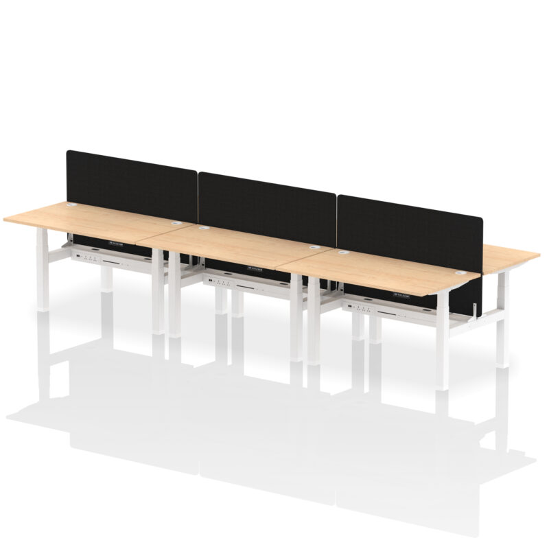 Air Back-to-Back Height Adjustable Bench Desk - 6 Person with Black Straight Screen - Image 33