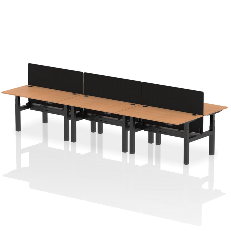 Air Back-to-Back Height Adjustable Bench Desk - 6 Person with Black Straight Screen - Image 34