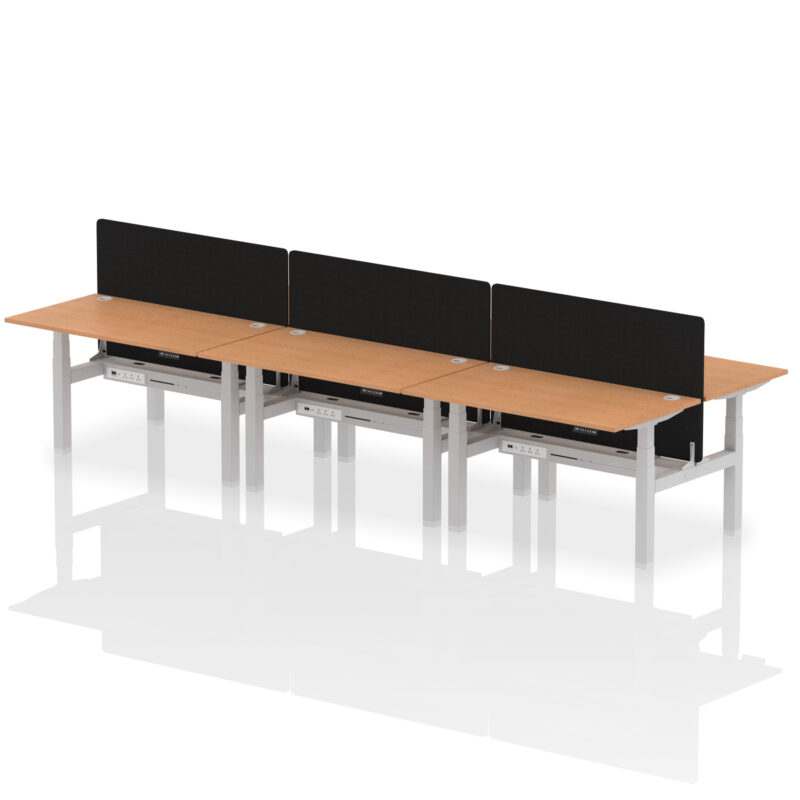 Air Back-to-Back Height Adjustable Bench Desk - 6 Person with Black Straight Screen - Image 35