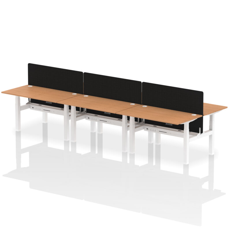 Air Back-to-Back Height Adjustable Bench Desk - 6 Person with Black Straight Screen - Image 36