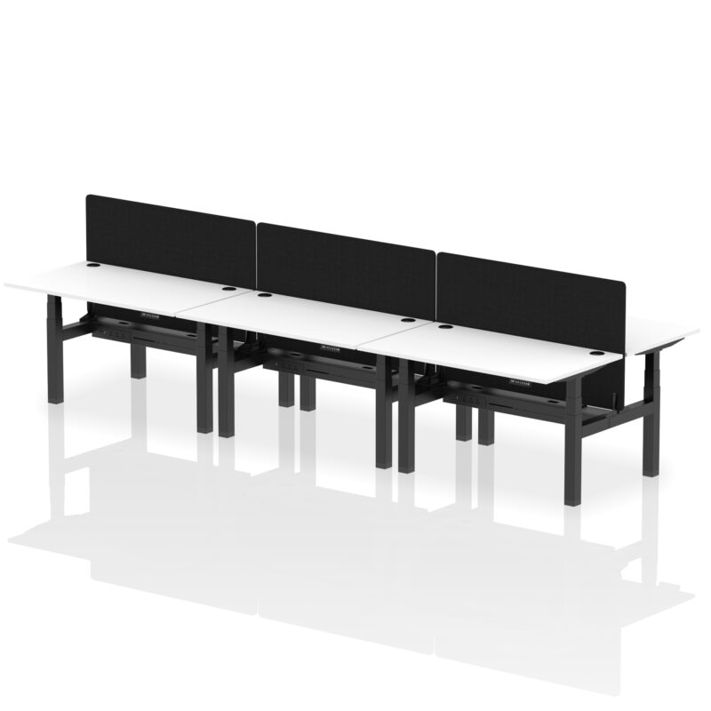 Air Back-to-Back Height Adjustable Bench Desk - 6 Person with Black Straight Screen - Image 40