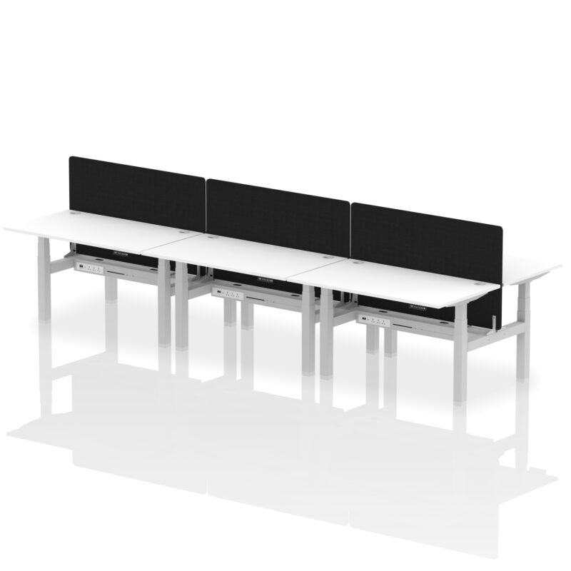 Air Back-to-Back Height Adjustable Bench Desk - 6 Person with Black Straight Screen - Image 41