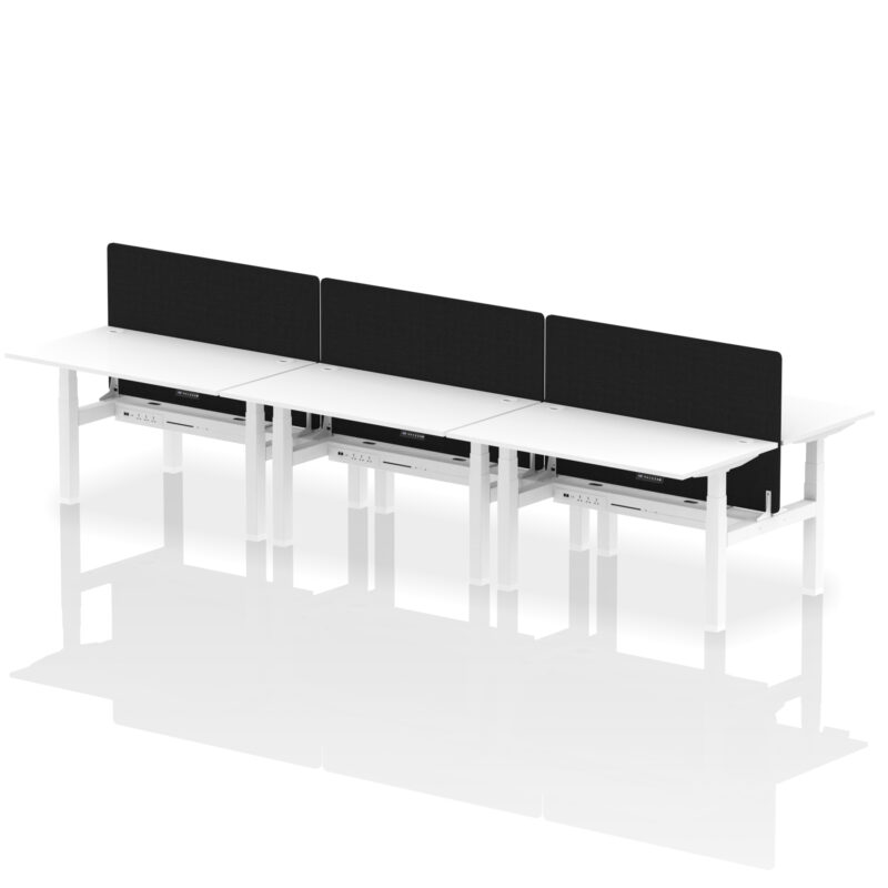 Air Back-to-Back Height Adjustable Bench Desk - 6 Person with Black Straight Screen - Image 42