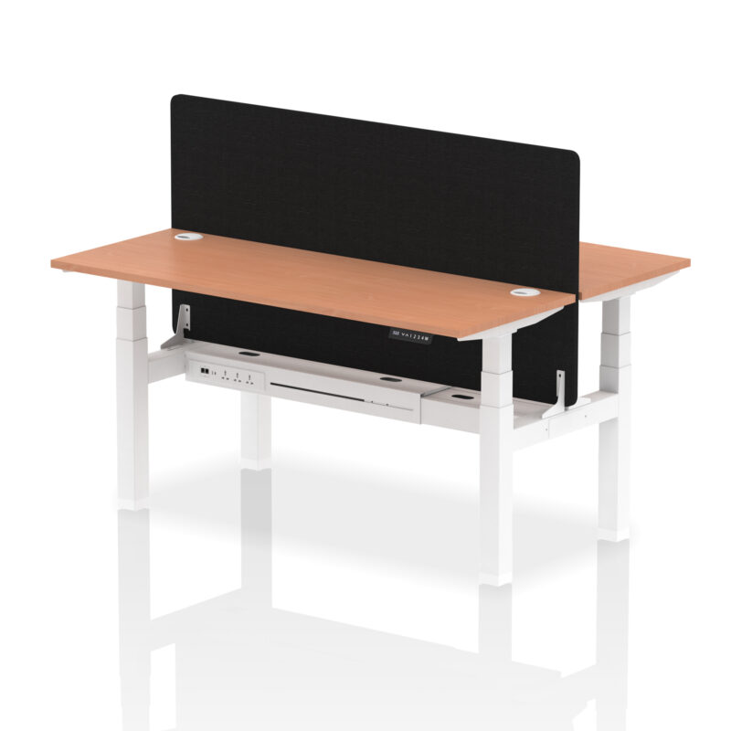 Air Back-to-Back Slimline Height Adjustable Bench Desk - 2 Person with Black Straight Screen - Image 45