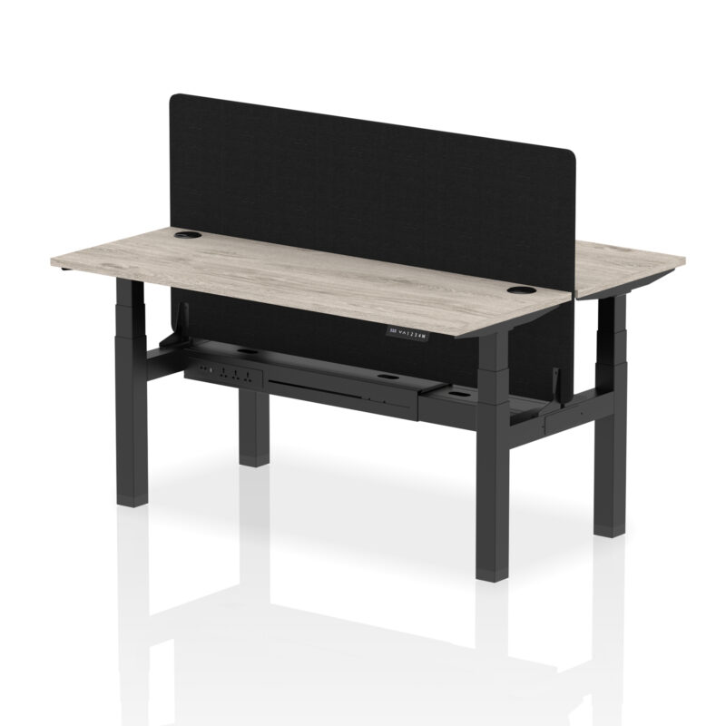 Air Back-to-Back Slimline Height Adjustable Bench Desk - 2 Person with Black Straight Screen - Image 49